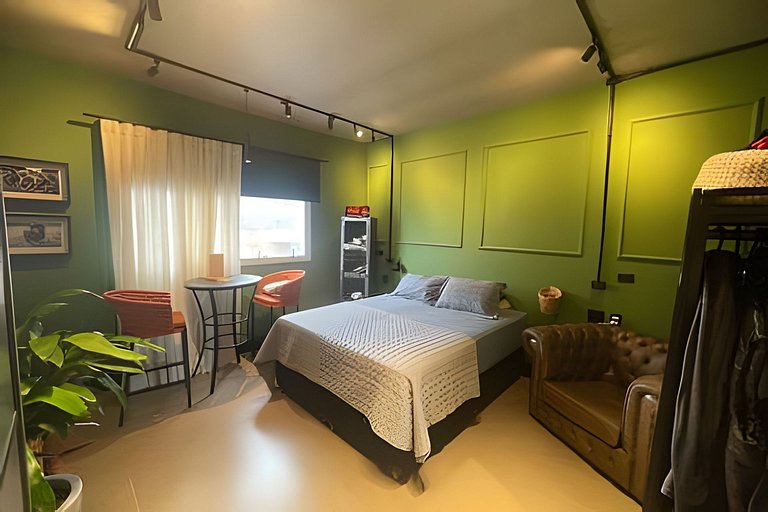 Flat decorado com vista para o mar em Santos