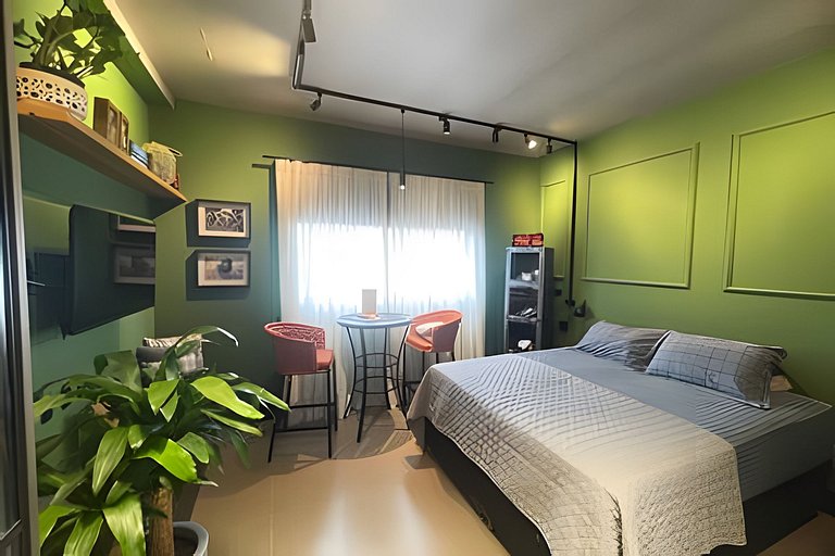 Flat decorado com vista para o mar em Santos
