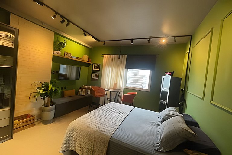 Flat decorado com vista para o mar em Santos