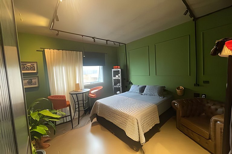 Flat decorado com vista para o mar em Santos