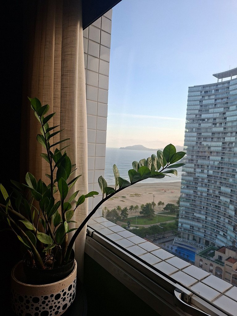 Flat decorado com vista para o mar em Santos